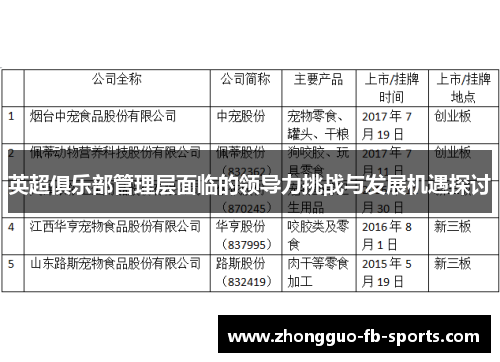 英超俱乐部管理层面临的领导力挑战与发展机遇探讨
